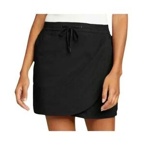 Eddie Bauer Women's Black Nylon/Spandex Tulip Faux Wrap Drawstring Skort